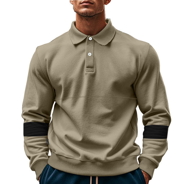 Mens Long Sleeve Polo Shirt Loose Casual Button Lapel