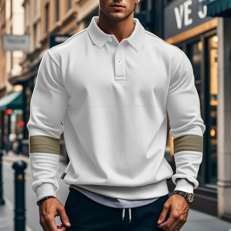 Mens Long Sleeve Polo Shirt Loose Casual Button Lapel