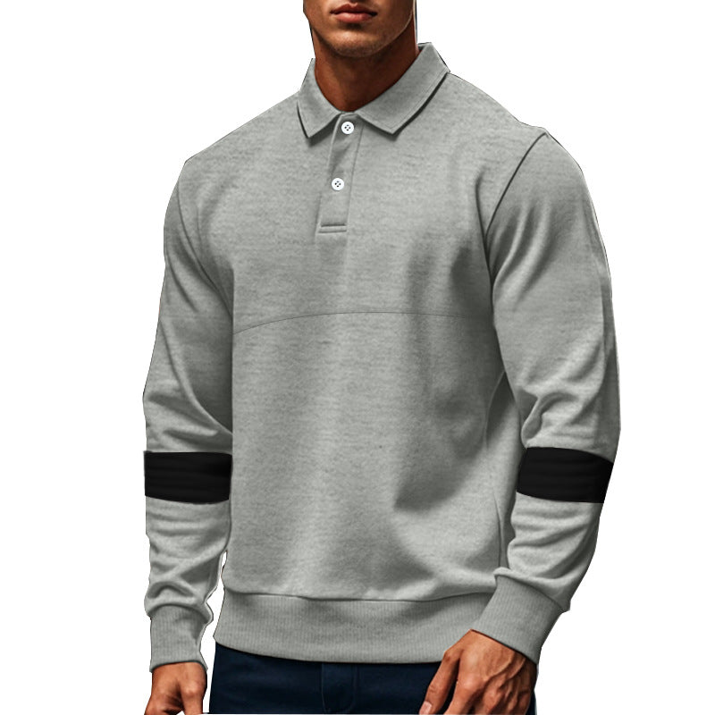 Mens Long Sleeve Polo Shirt Loose Casual Button Lapel