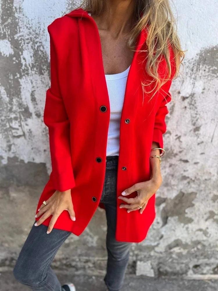 MANDOTOS Hooded Cardigan Single-Breasted Loose Red Jacket