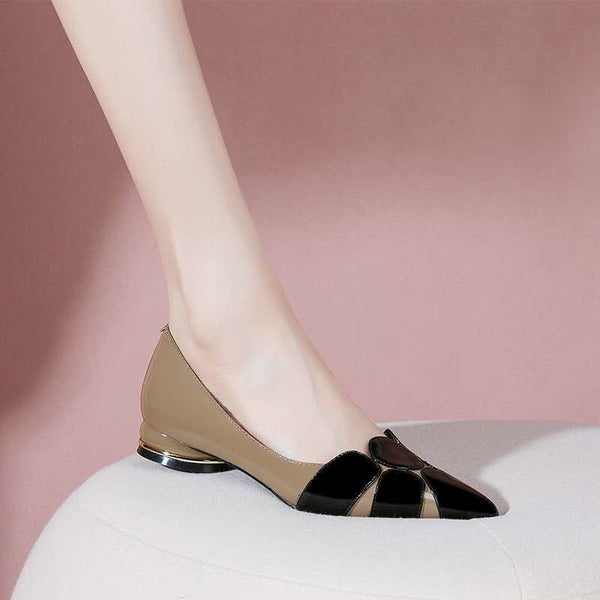 Red Thick Heel Soft Leather Women's Shoes