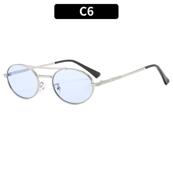 Retro Oval Dual-Beam Metal Sunglasses | UV Protection
