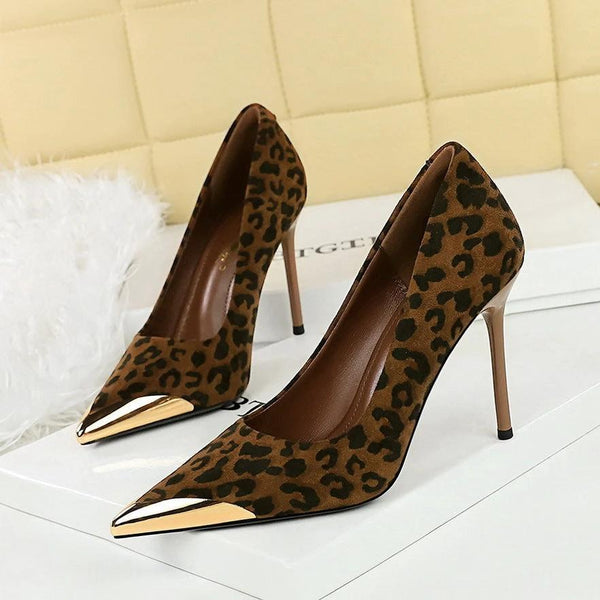 Women's Stiletto Suede Pointed Leopard-print High Heels