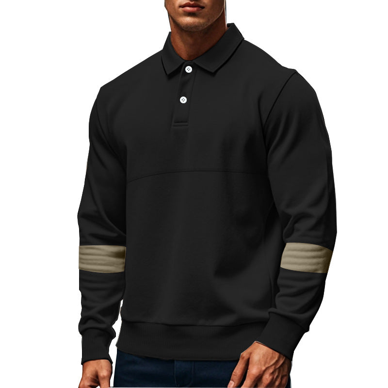 Mens Long Sleeve Polo Shirt Loose Casual Button Lapel