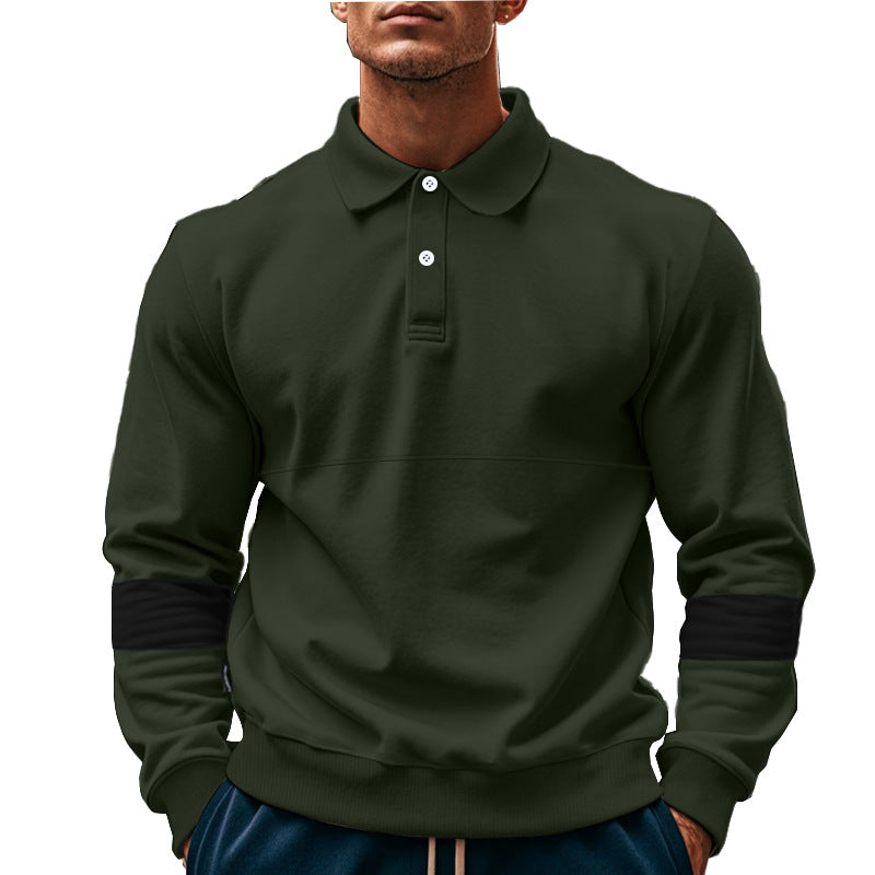 Mens Long Sleeve Polo Shirt Loose Casual Button Lapel