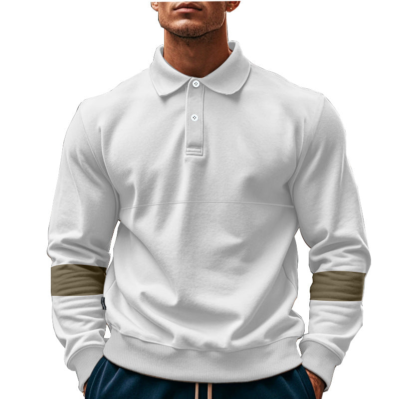 Mens Long Sleeve Polo Shirt Loose Casual Button Lapel