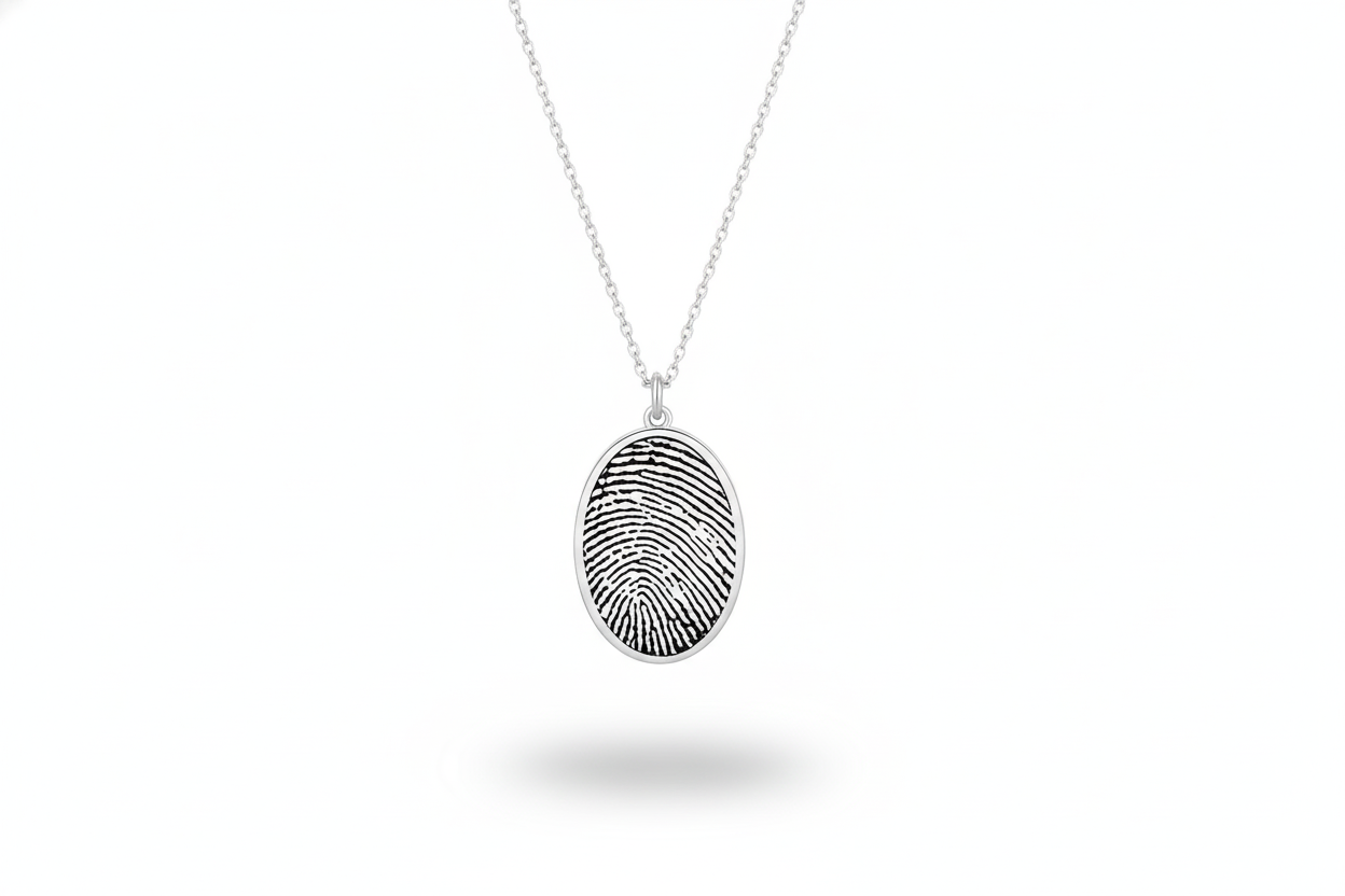 Actual Fingerprint and  Handwriting Necklace - Sterling Silver Memorial Jewelry
