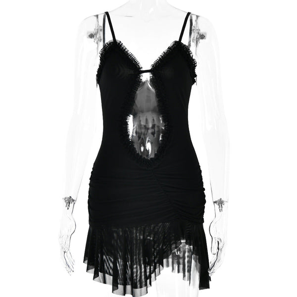 Arrival Backless Dress Sexy Trend Mesh Splicing Sling Cropped Outfit Short Dress for Women