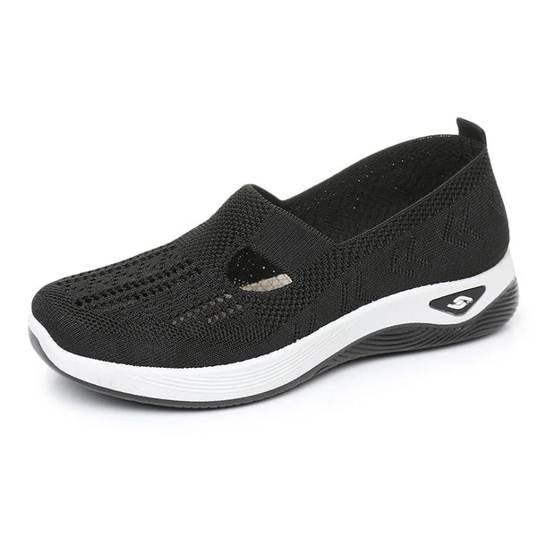 Women's Casual Mesh Sneakers – Cut-Out T-Strap & Cushioned Wedge Sole