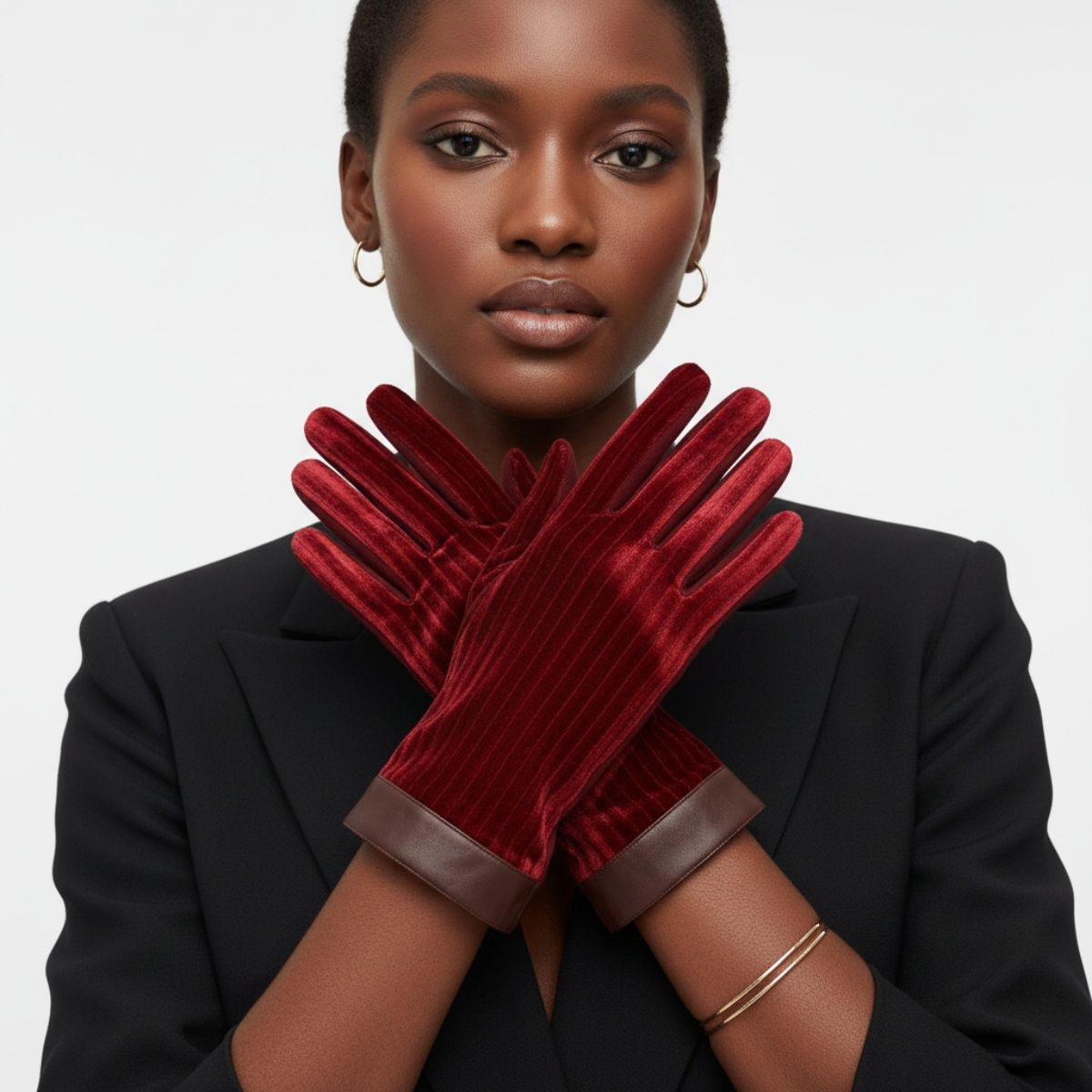 Winter Leather Touchscreen Gloves with Wine Fur Stripe – Stylish Casual Accessory