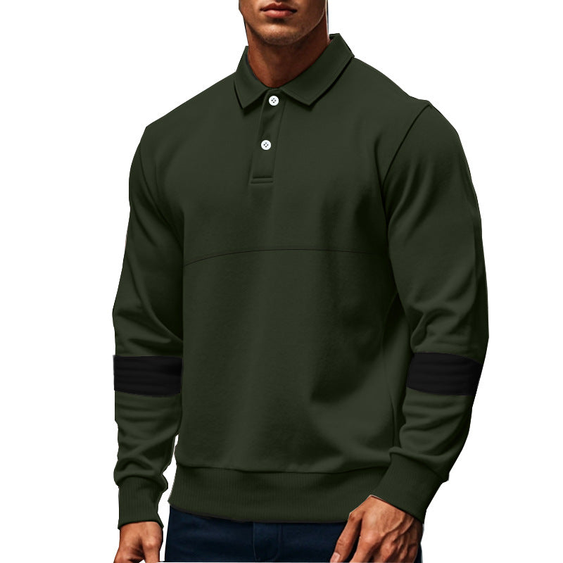 Mens Long Sleeve Polo Shirt Loose Casual Button Lapel