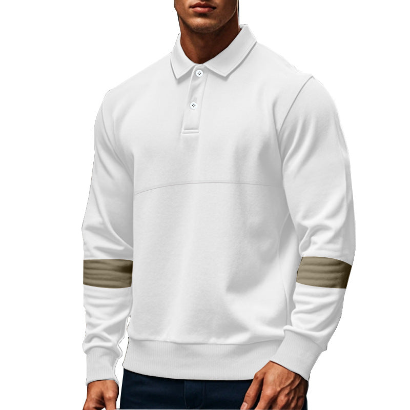 Mens Long Sleeve Polo Shirt Loose Casual Button Lapel
