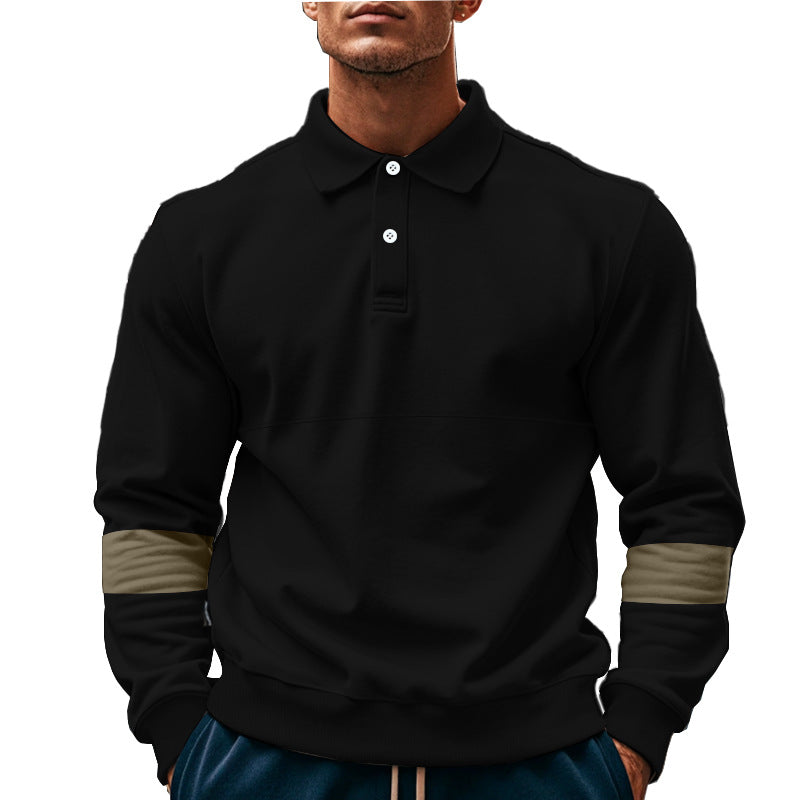 Mens Long Sleeve Polo Shirt Loose Casual Button Lapel