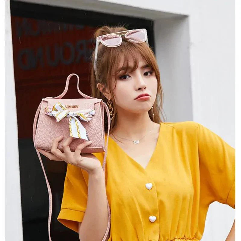 Elegant Leather Handbag & Scarf