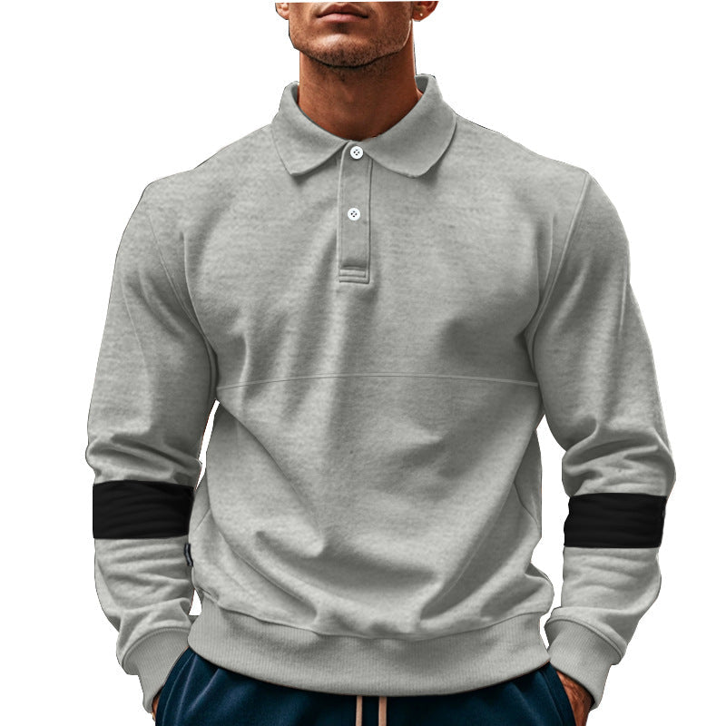 Mens Long Sleeve Polo Shirt Loose Casual Button Lapel