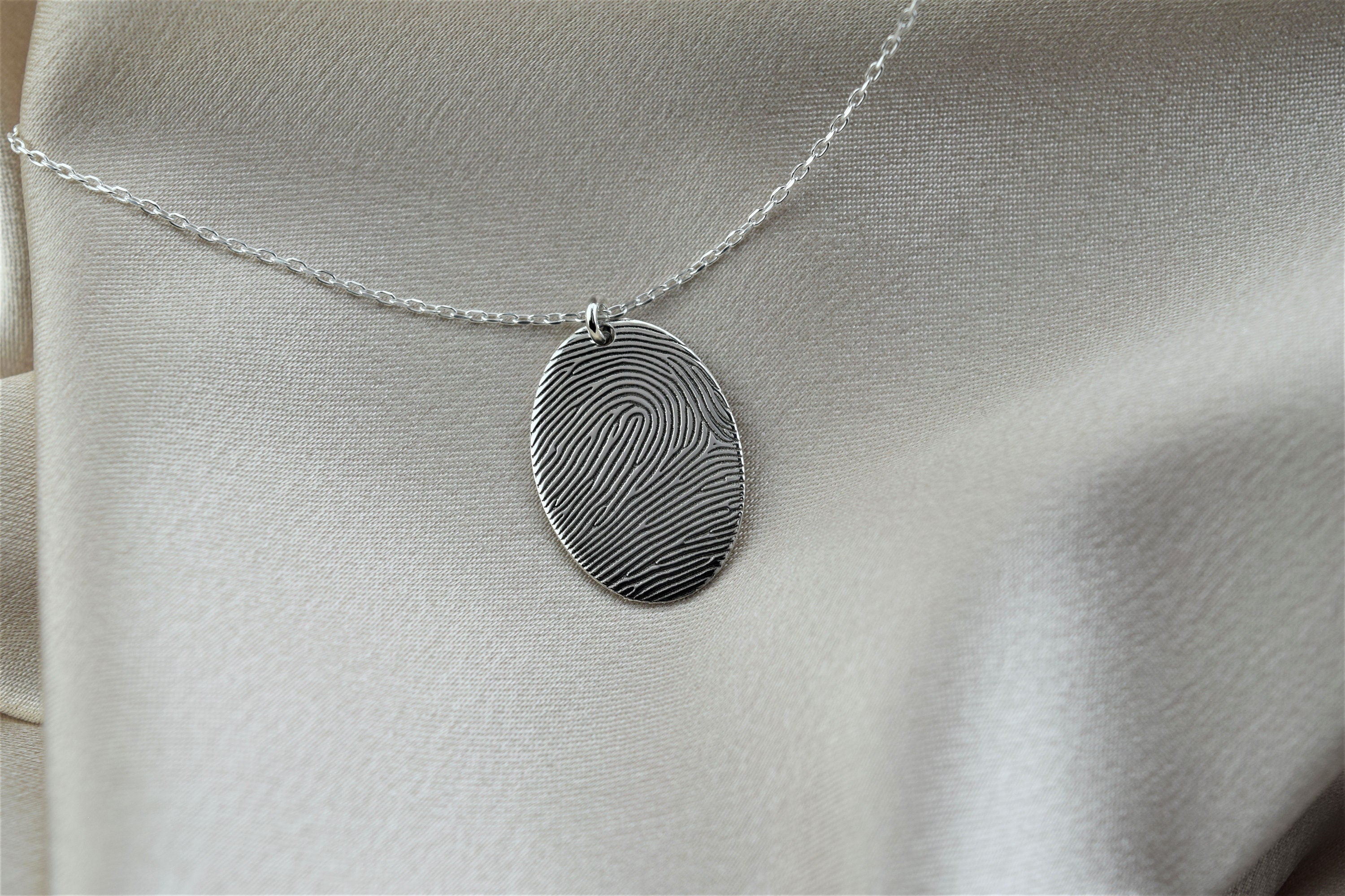 Actual Fingerprint and  Handwriting Necklace - Sterling Silver Memorial Jewelry