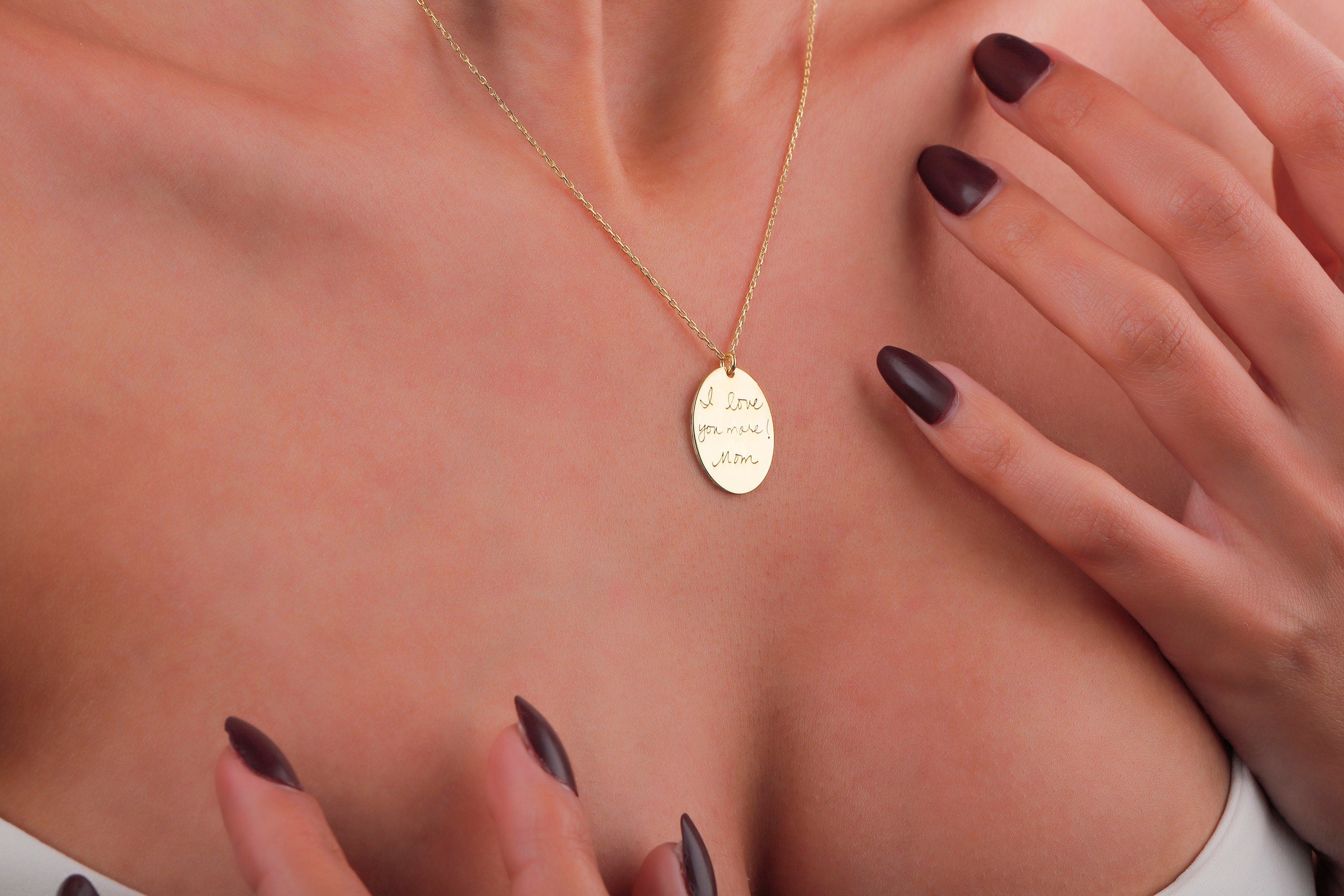 Actual Fingerprint and  Handwriting Necklace - Sterling Silver Memorial Jewelry