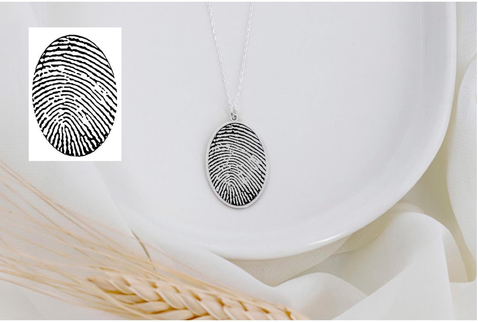 Actual Fingerprint and  Handwriting Necklace - Sterling Silver Memorial Jewelry