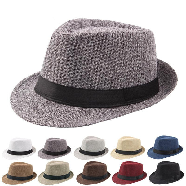 Mens Retro Fedora Hat Short Brim Summer UV Protection