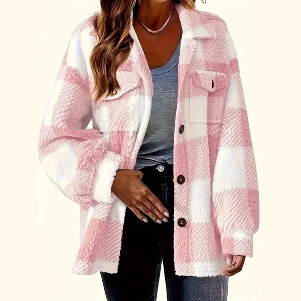 Plaid Button Front Jacket Long Sleeve Warm Fall Winter