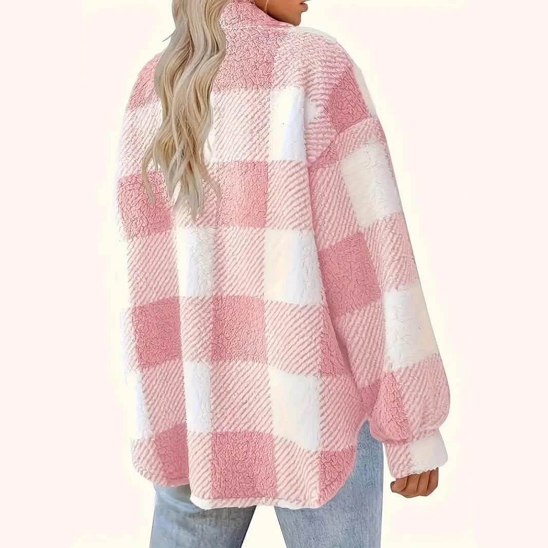 Plaid Button Front Jacket Long Sleeve Warm Fall Winter