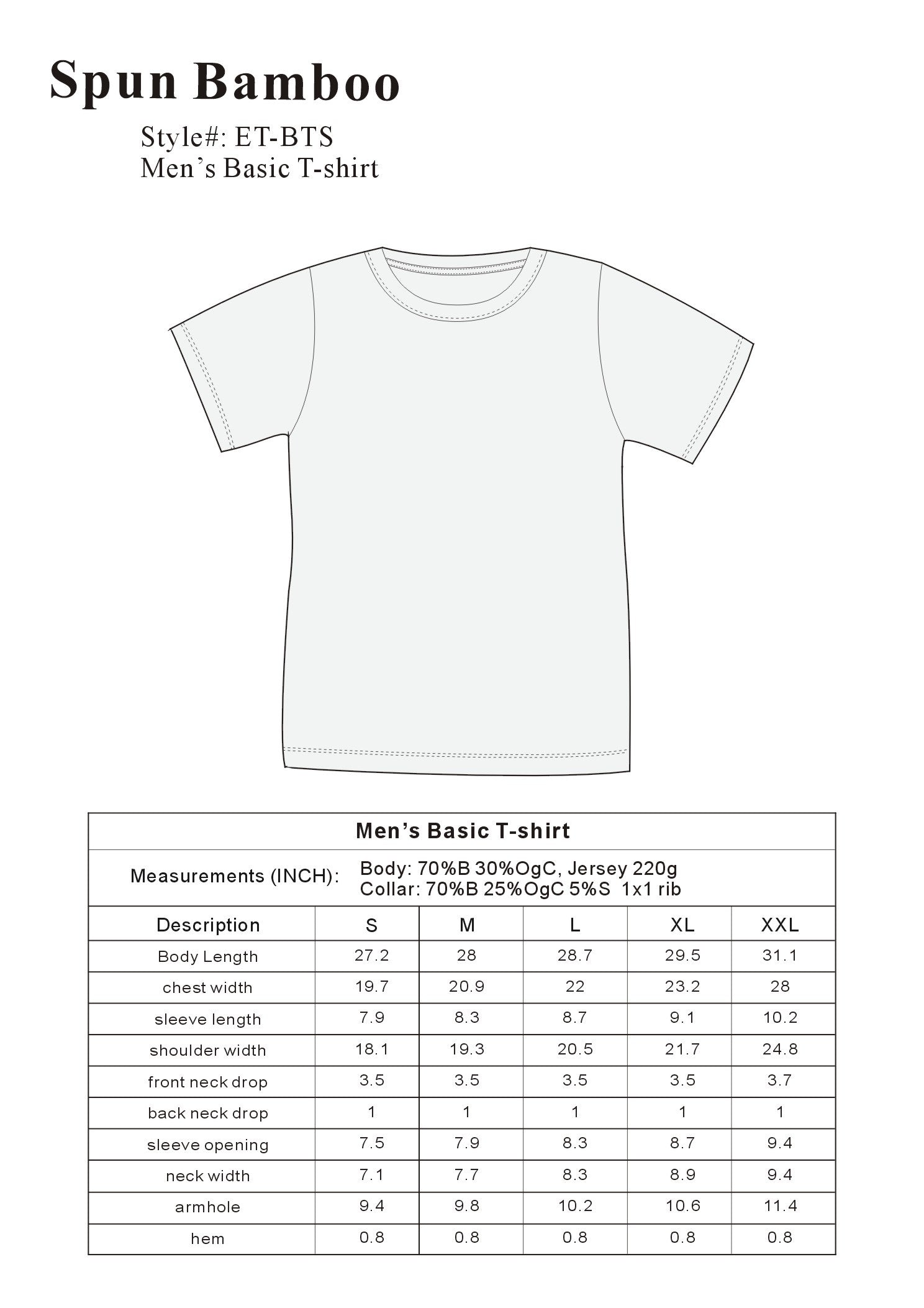Mens Bamboo Organic Cotton Short Sleeve T Shirt Classic